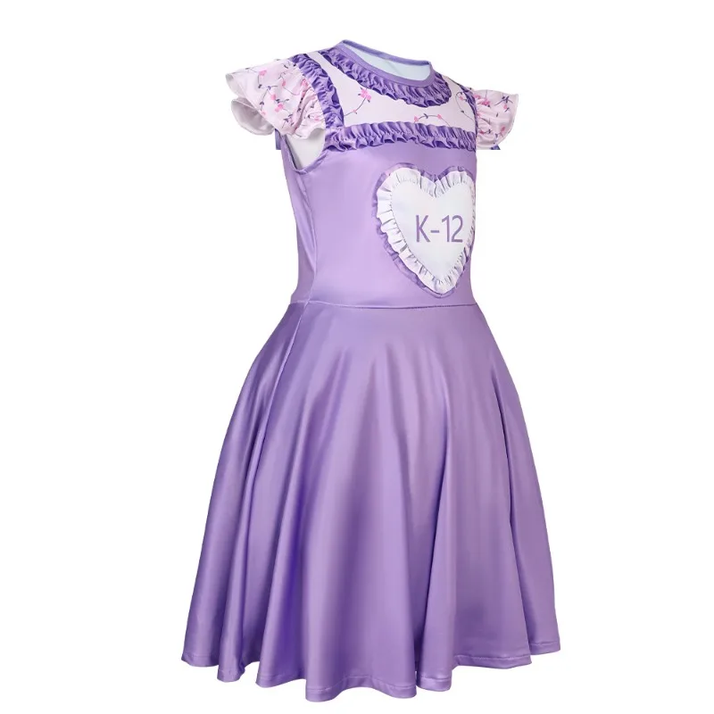 

Purple Dress Printing K-12 Small Flightless Sleeve Costume School Stage Performance Role Play Outfit Princess Dress Up Girls