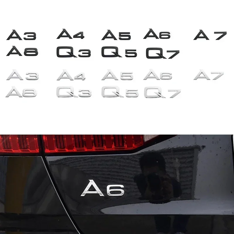 3D Letters Numbers Emblem for Audi A3 A4 A5 A6 A7 A8 Q2 Q3 Q5 Q7 Car Trunk Lid Nameplate Badge Logo Sticker Chrome Glossy Black