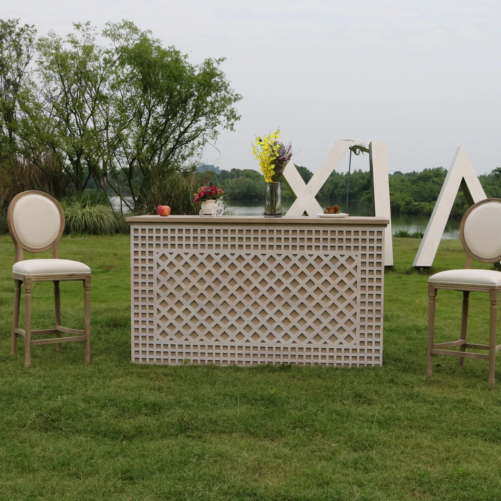 2026 New Design 100% Solid Wooden Rectangle bar Furniture Modern Wedding Event Sturdy bar Table with Rattan