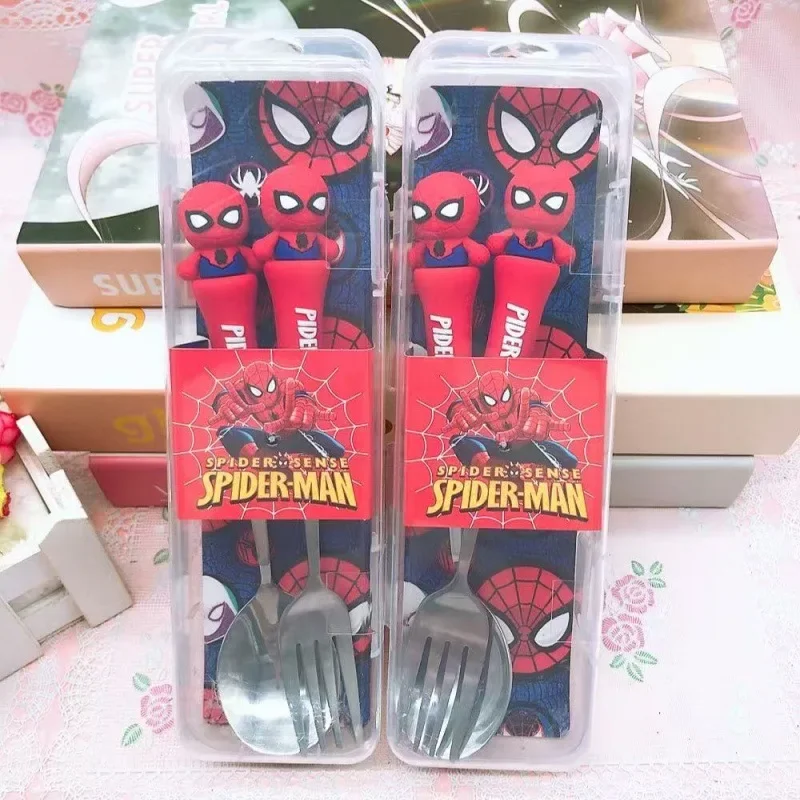 Spider-Man 3D Handle Portable Kids Stainless Steel Spoon & Fork Cutlery Set, Children Holiday Gifts