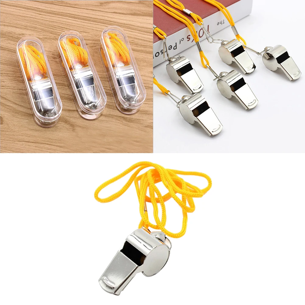 

3pcs Whistle Lanyard Stainless Steel Loud Survival Emergency Sports Training Referee Metal Keychain Outdoor