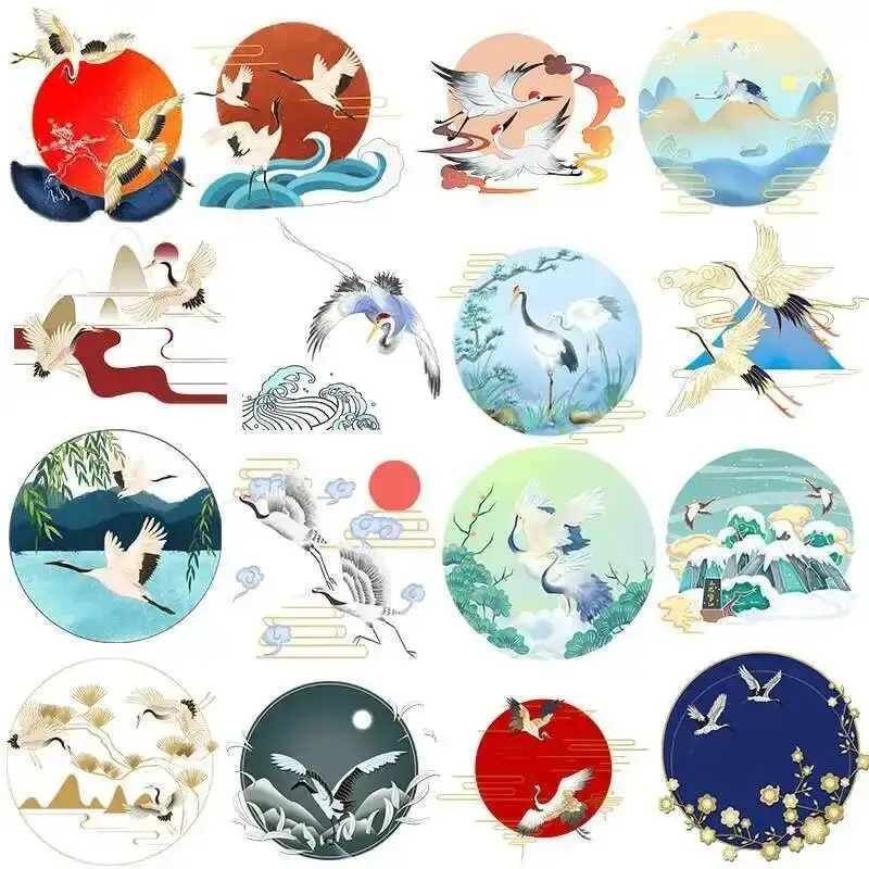 النمط الصيني كرين شروق الشمس الحديد على بقع DIY بها بنفسك نقل الحرارة الملابس تي شيرت ملصقات الحرارية طباعة الديكور #1