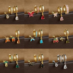 3PCS Women's Earrings Set Tiny Crystal Zirconia Water Drop Pendant Little Huggies Hoop Earring Cartilage Piercing Jewelry