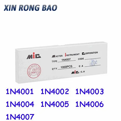 1000 개/상자 1N4001 1N4002 1N4003 1N4004 1N4005 1N4006 1N4007 1A 1000V DO-41 정류기 다이오드 새로운