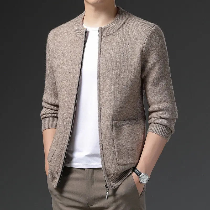 

Spring Men's Sweater Cardigan Solid Long Sleeve Knitted Coat Full Zipper Casual Wool Sweater Tide Slim Male Autumn Clothing D77