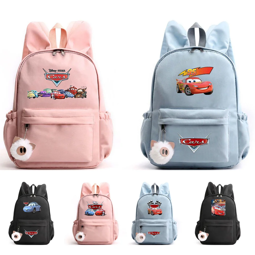 Pixar Cars Lightning McQueen Backpack for Girl Boy Student Teenager Rucksack Casual Portable Laptop Rabbit Ears Cute Mochila