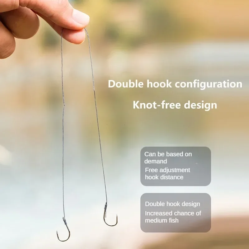 1Pack/10 Hooks With PE Line Fishs Tool Two Tied Fishing Hooks Pair Fishing Accessories Sub-line Hooks