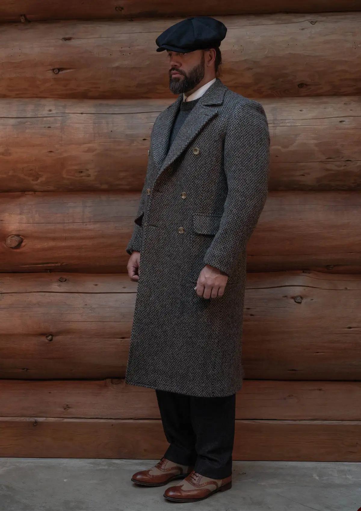 Abrigo largo de mezcla de lana de Tweed para hombre, abrigo de doble botonadura, ropa de negocios, prendas de vestir de invierno