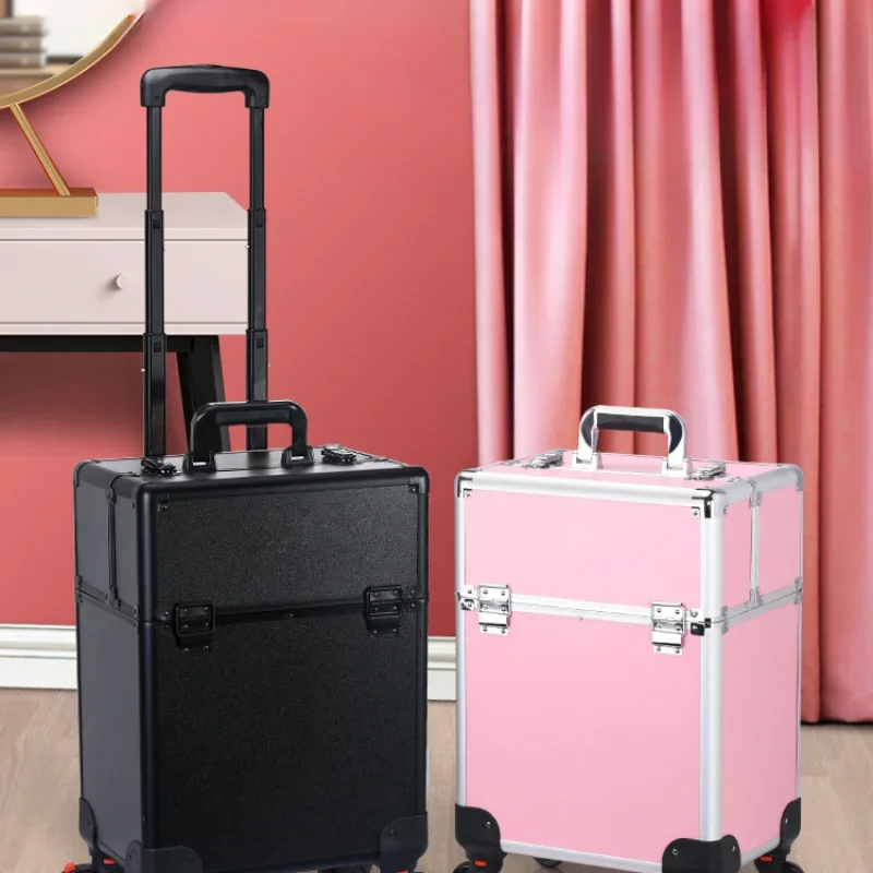 Professional cosmetic case, tie rod and makeup artist, portable, large-capacity door with lock, manicure.