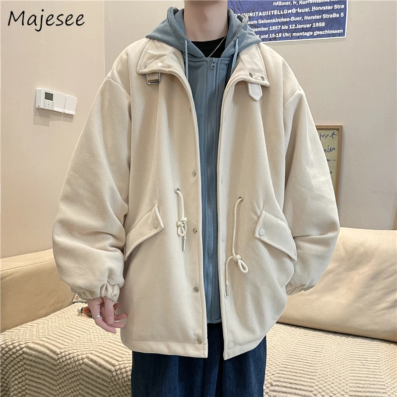 

Jackets Men Loose Chic Fake Two Pieces Simple Spliced Hooded Coats Korean Trendy Outwear Leisure Drawstring Fall New Zip Up Ins