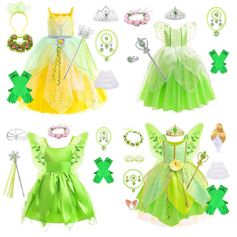 

Платье феи с цветочным узором для девочек, детское платье принцессы с крыльями, костюм принцессы на Хэллоуин, вечерние эльфы, Тинкербелл для детей, подарок
