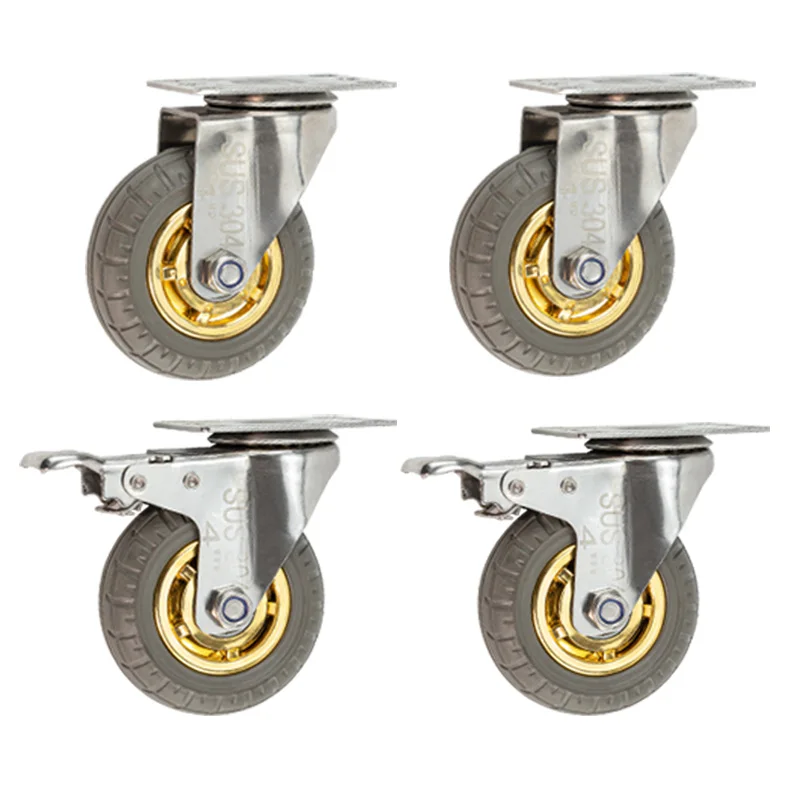 4pcs of set  3inch medium duty  elastic rubber  wheels with 304 stainless steel  Bracket Waterproof and rust-proof caser wheels