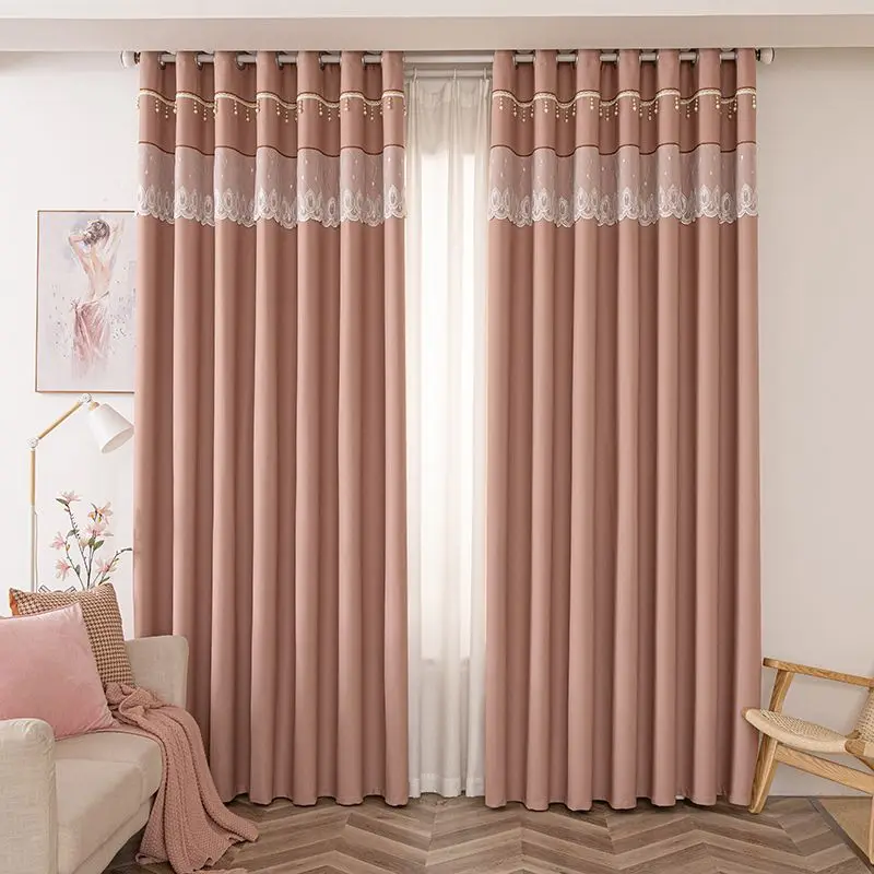 Light Blocking Curtai with Decorative Lace Inserts - Modern Home Decor​ Simple Elegance Curtain for Bedroom Living Room