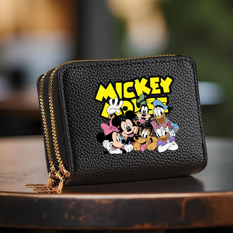 

1 шт., кошелек большой емкости с двойной молнией и Микки, Минни и Дональдом, с отделениями для карт, для унисекс, обратно в школу, путешествия