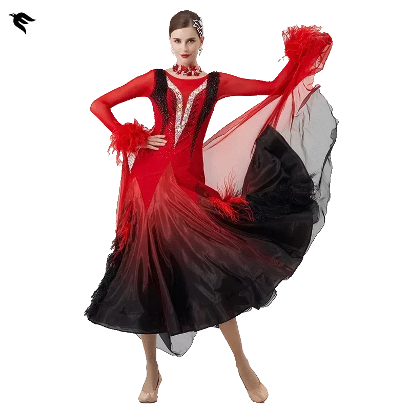 

Vestido De Gala Noche Mujer Women Rhinestone Color Diversity Dress Ballroom National Standard Waltz Competition Performance