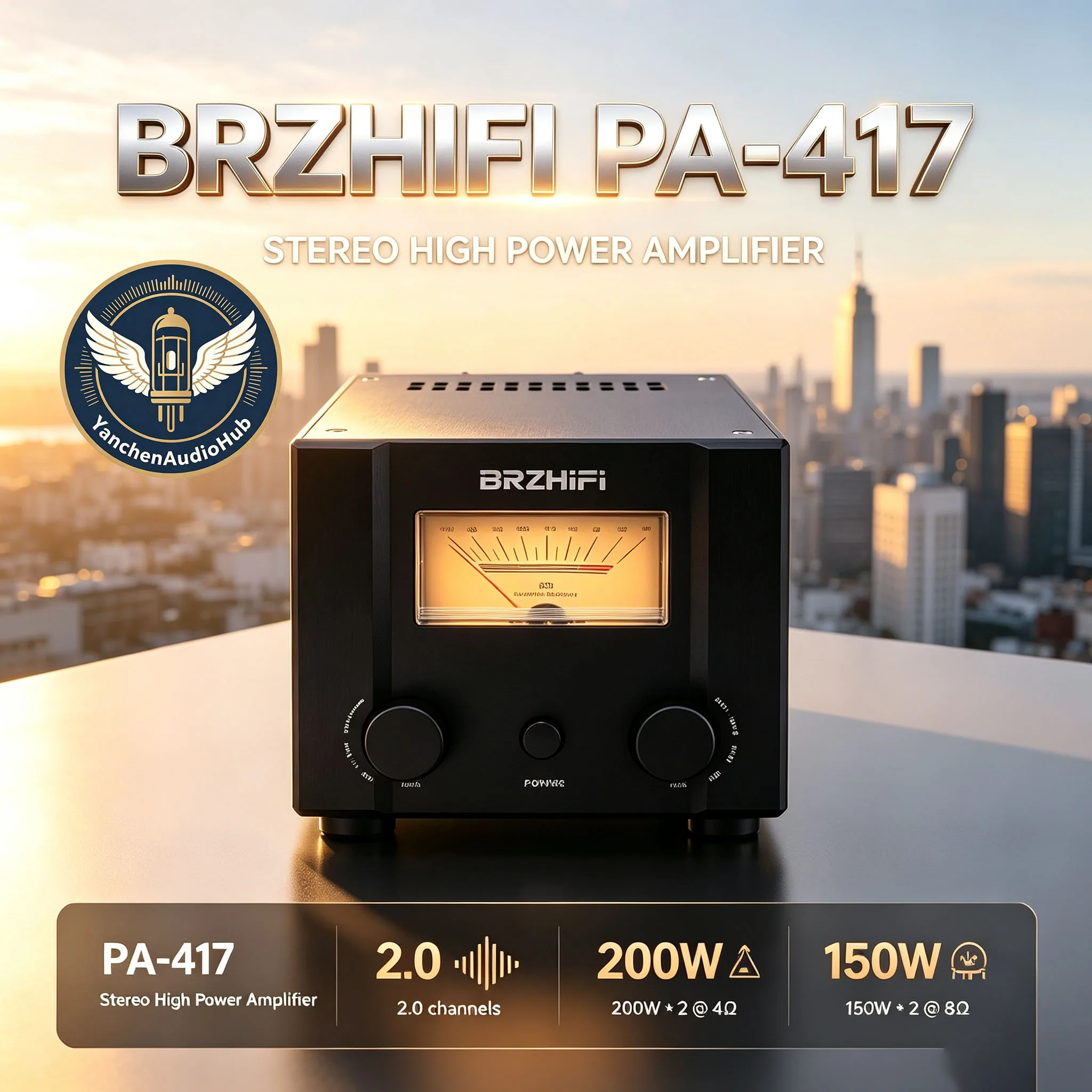 CHN 2027 new BRZHIFI PA-417 fever grade stereo high power amplifier 200W * 2 high fidelity home amplifier