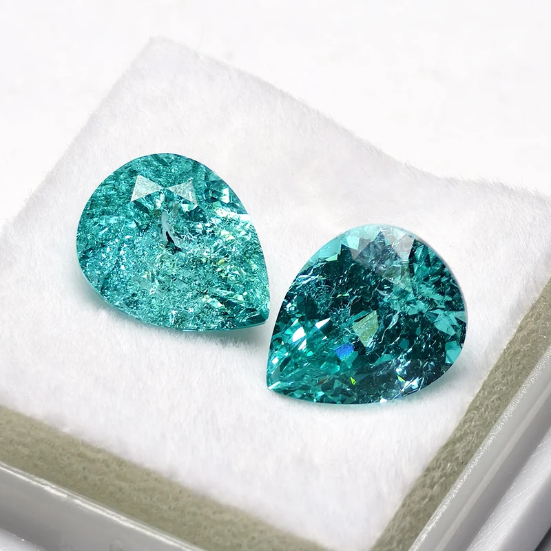 مختبر نمت Paraiba الكمثرى شكل متصدع قطع الجليد التورمالين الأحجار الكريمة DIY بها بنفسك صنع المجوهرات المواد تحديد شهادة AGL
