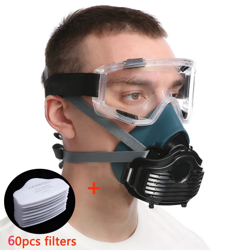 Respirador de media cara a prueba de polvo con gafas protectoras, filtro de partículas de algodón, adecuado para pintura en aerosol