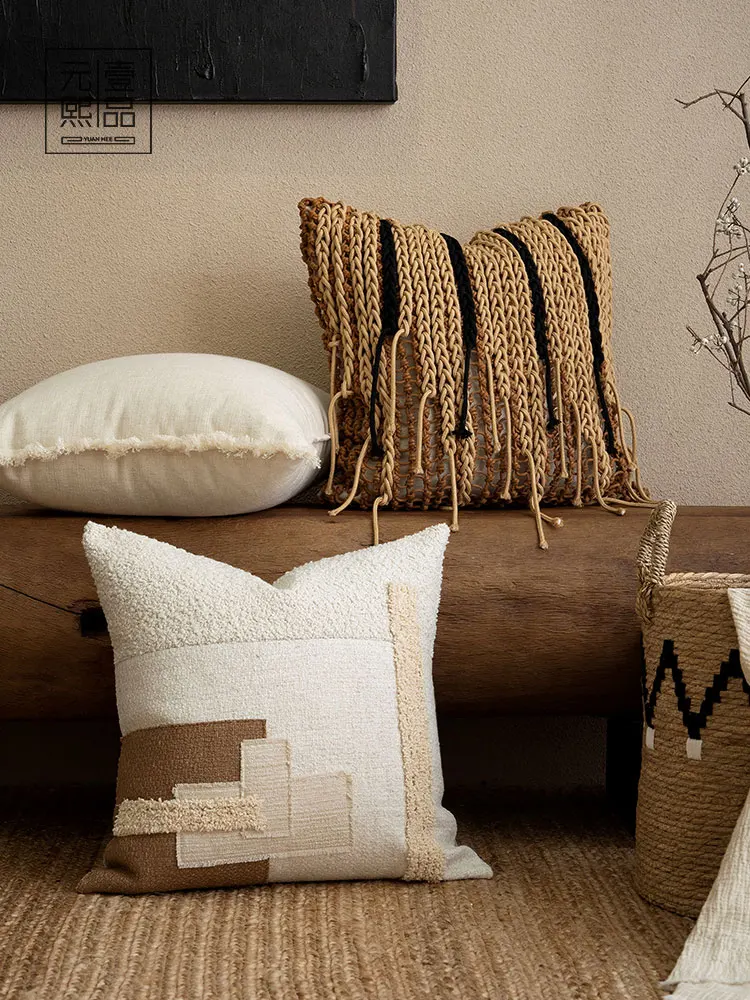 

Элитная плетеная наволочка из хлопка и льна в традиционном китайском стиле для дивана, гостиной, дома, квадратная декоративная подушка