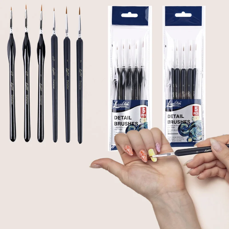 5pcs Nylon Paint Brushes Set Water Absorption Hard To Deform and Cracking for Painting Graffiti Strokes Nail Art Exercises