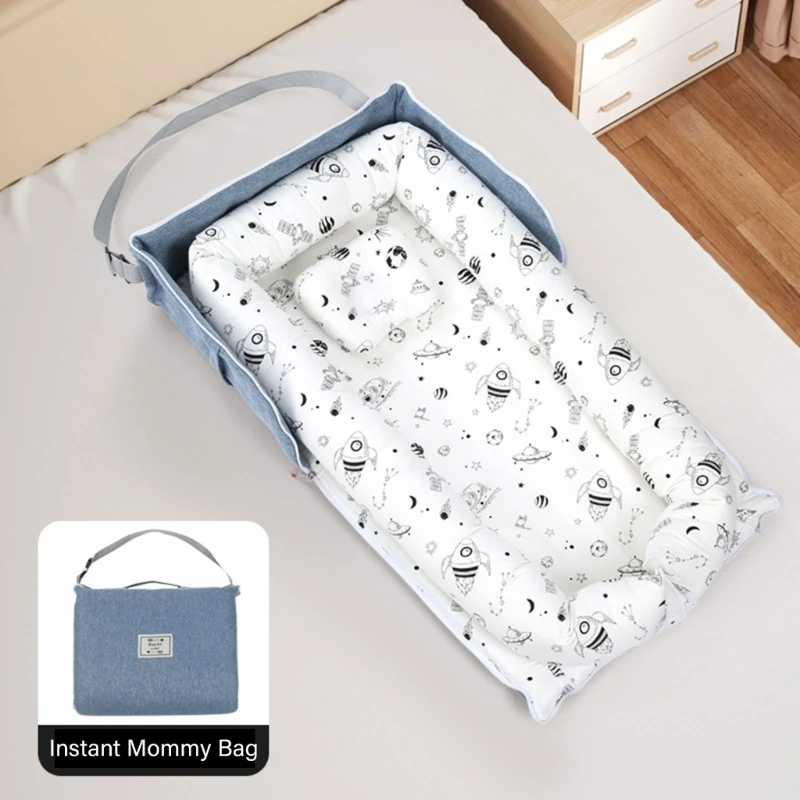 Portable Baby Bed in Bed Travel Cot with Zippers Closure Spacious Capacity Folding Crib for Indoor Outdoor Use