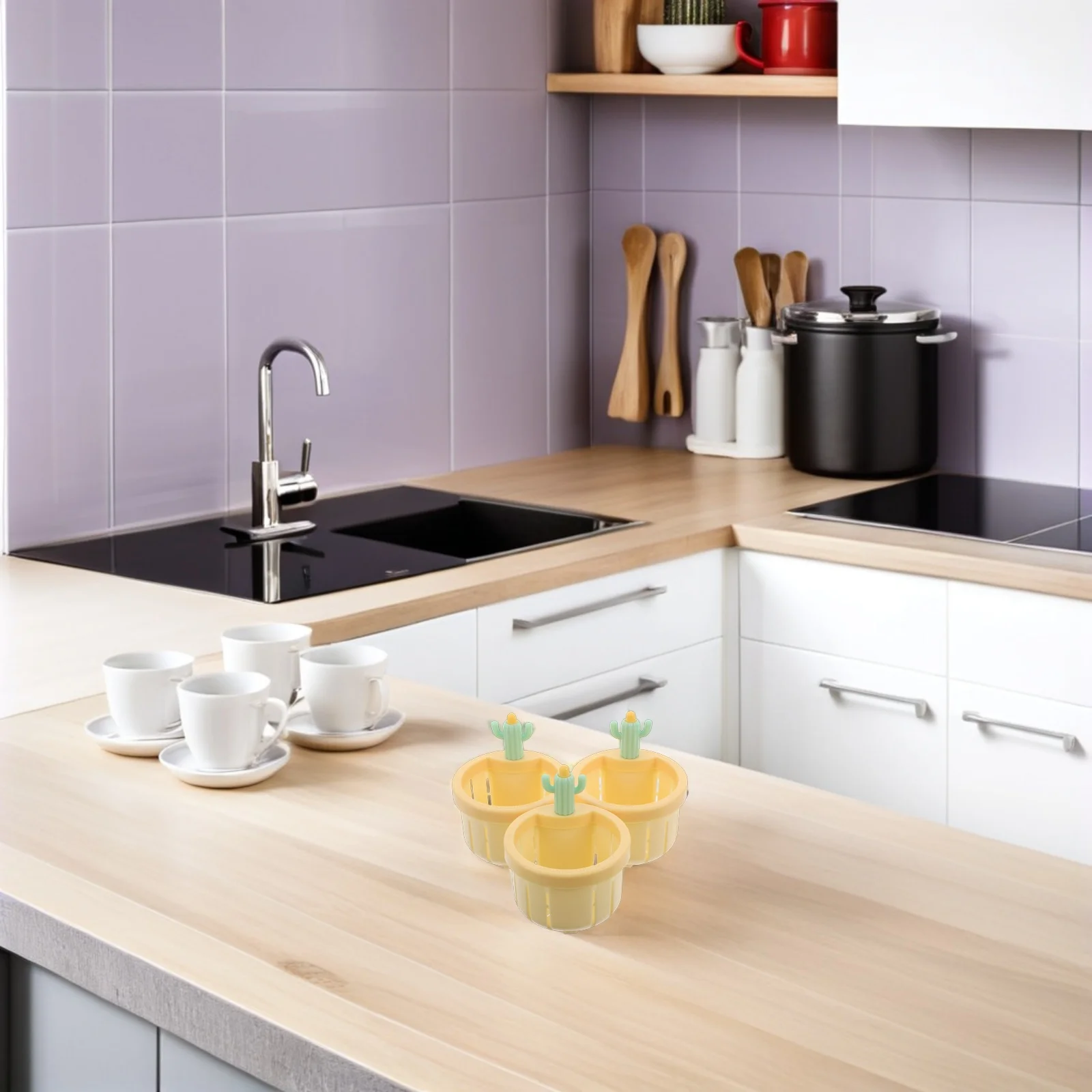 5pcs Cactus Shape Water Sink Strainer Kitchen Drain Filter Basket Debris Catcher For Home Food Waste Protection Plastic Colander