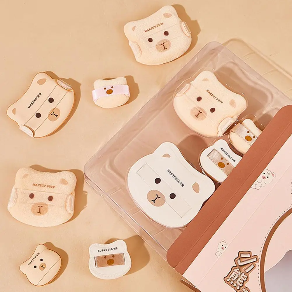 ชุดพัฟแต่งหน้ารูปหมีน่ารัก 5/8 ชิ้น พัฟเนื้อนุ่มแบบฟล็อกกิ้ง ใช้ได้ทั้งแบบเปียกและแบบแห้ง พัฟขนาดเล็กสำหรับแต่งหน้า