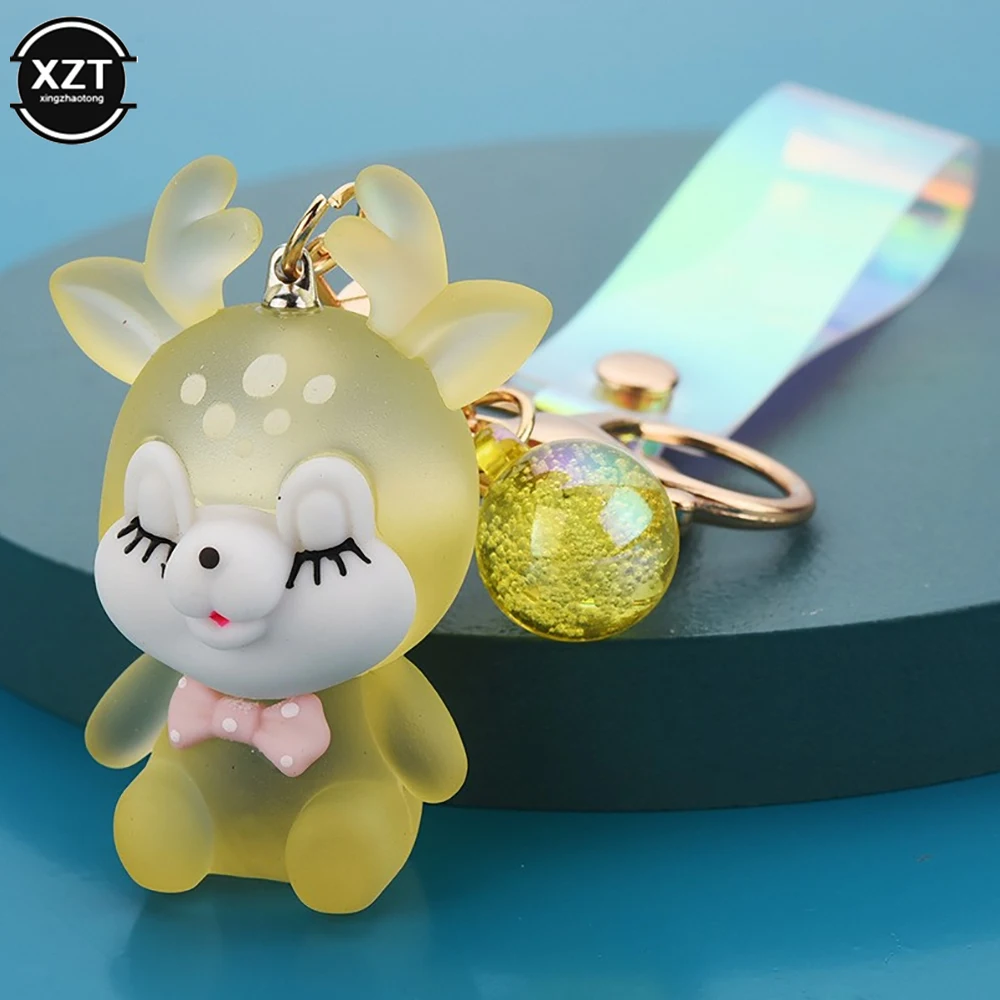 Creative Cute Sika Deer Flashlight Keychain Women Animal Elk Key Chain Lanyard Led Car Key Ring Holder Bag Charms Pendant Gift