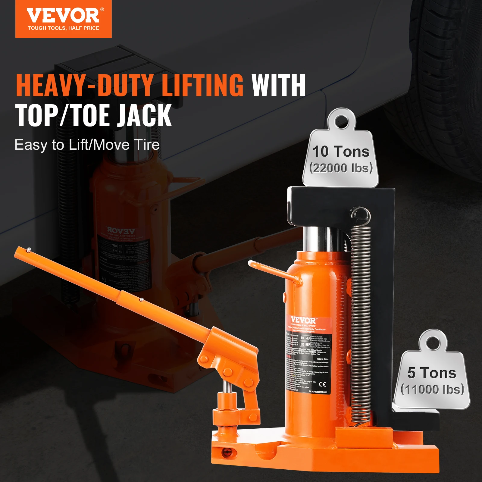 VEVOR 5 Ton On Toe Toe Jack Lift 10 Ton On Top Lift Capacity Machine Jack Air Hydraulic Claw Jack for Machinery Industry