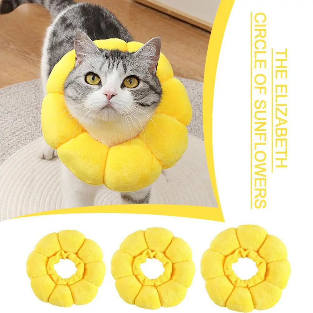 3 Sizes Adjustable Sunflower Elizabeth For Pet Cat Anti-bite Recovery Collar For Dog Cat Sterilization Anti Lick Head Cover Z2M4