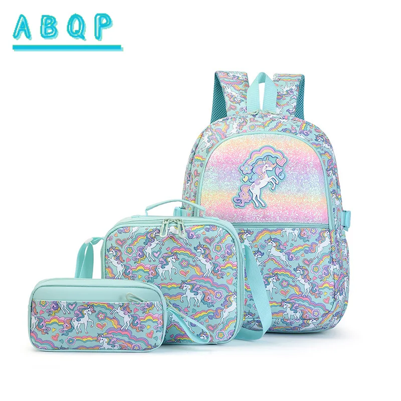 New Girls School Bags Luxury Brand Cartoon Cute Girls School Bags 3-piece Set Large Capacity Lightweight Student School Bags