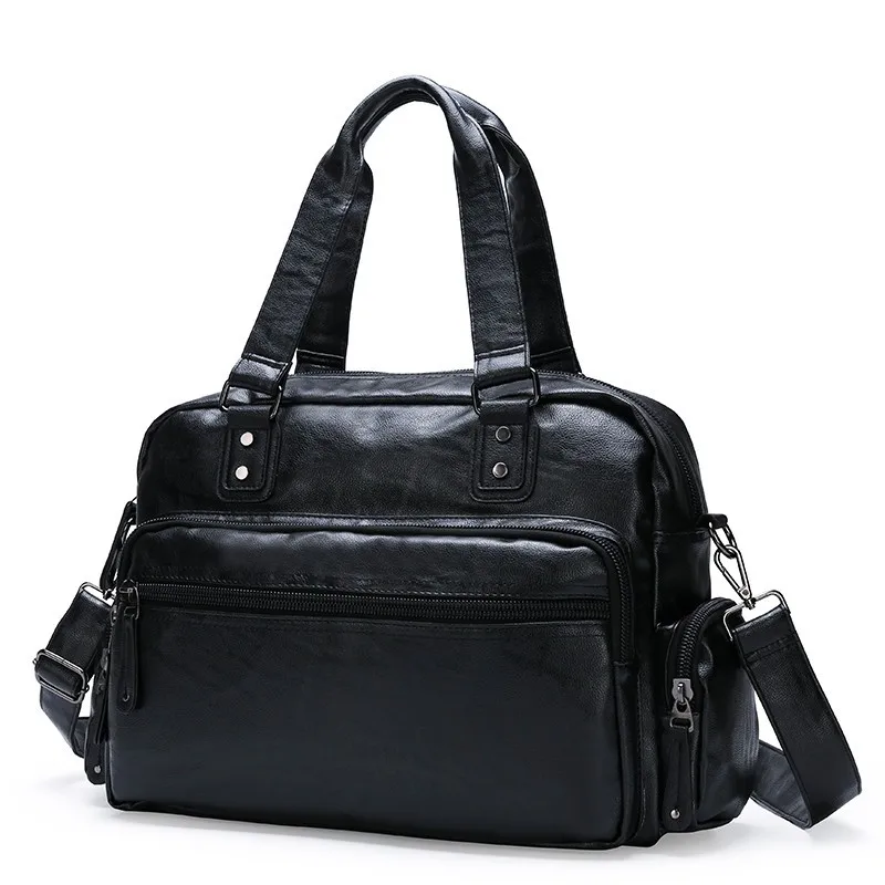 Men's Bag PU Leather Handbag Casual Shoulder Messenger Bag Briefcase Black Men's Shoulder Bag for Laptop Travel Weekend Bag