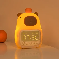 Reloj despertador capibara con luces nocturnas, relojes para dormir, lámpara de escritorio, decoración creativa para mesita de noche, regalos bonitos para niños