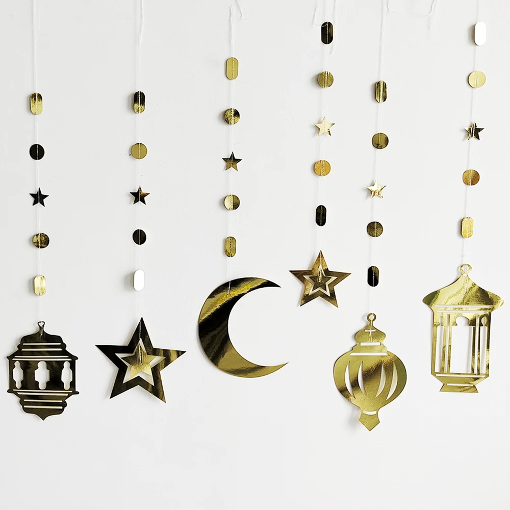 Ramadan Gold Swirl Banner Dekoration Eid Mubarak Decke Hängen Ornament Muslimischen Stern Mond Anhänger für Zuhause Ramadan 2026 – Detail 4