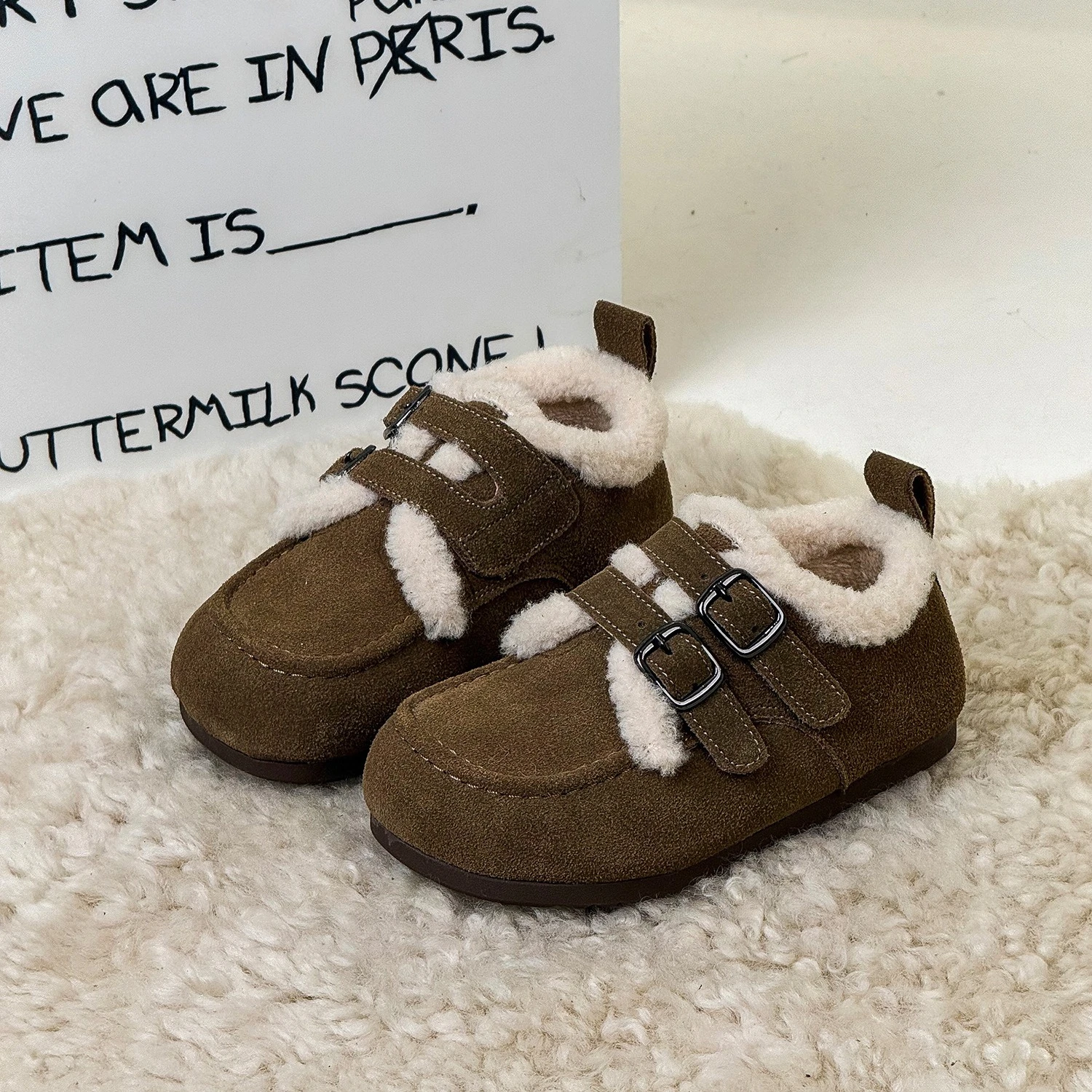 جديد الشتاء الأطفال الفتيات متجمد الجلود زائد المخملية الدافئة أحذية قطنية أطفال طفل رضيع حذاء كاجوال مسطح