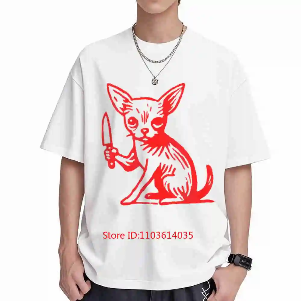 Camiseta Vintage de Halloween Retro Pin Up Chihuahua Knife de manga corta 100% algodón