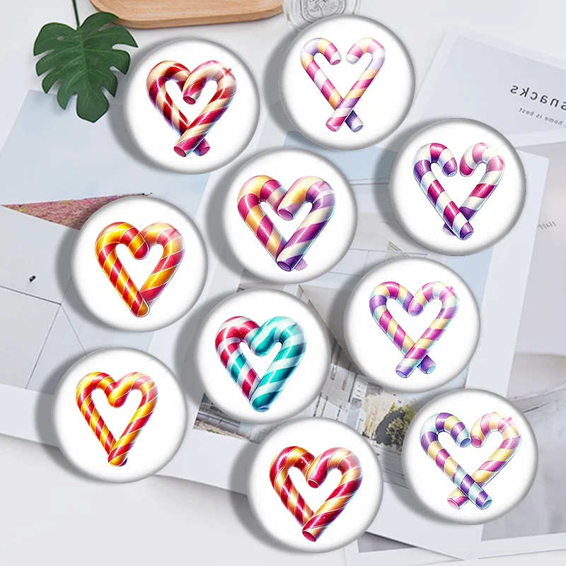 Heart shaped candy cane  10pcs 12mm14mm/16mm/18mm/20mm/25mm Round Photo Glass Cabochon Demo Flat Back Making Findings Jewelry
