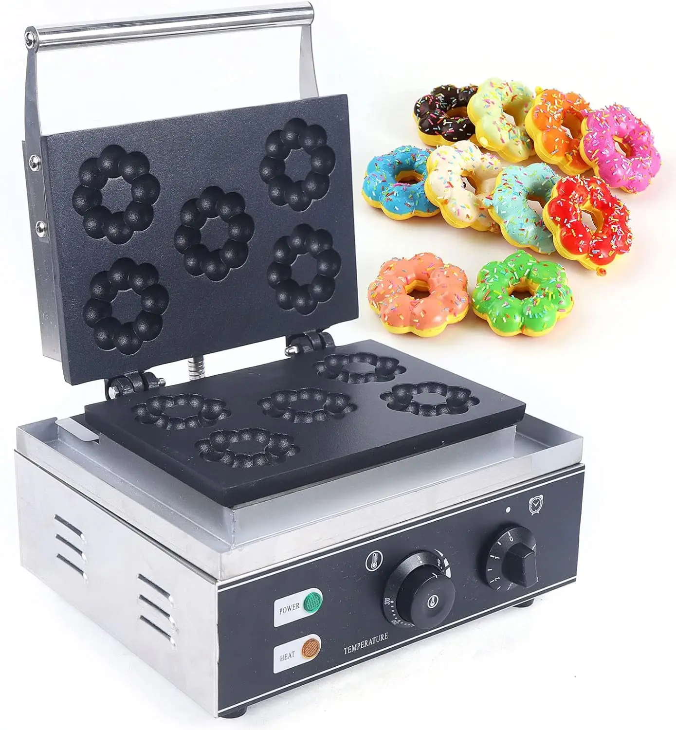 Mini Maker Machine Nonstick Commercial Doughnut Baker Maker Home Baker Machine Stainless Steel Makes 5 Blossom-shaped Doughnuts