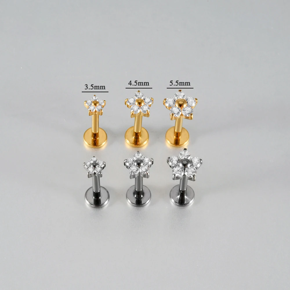 1/5PCS F136 Implant Titanium Earrings Stud,Trendy Flower Zirconia Cartilage Earrings,Tragus Conch Helix Piercing Jewelry image 4