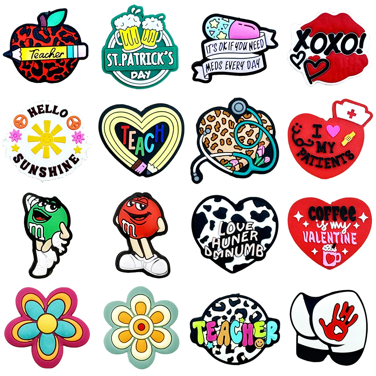 10pcs Silicone Beads M&M Lips Flower Nurse Pattern Focal Beads Bulk DIY Bracelet Key Ring Bag Charm Jewelry Making Supplies