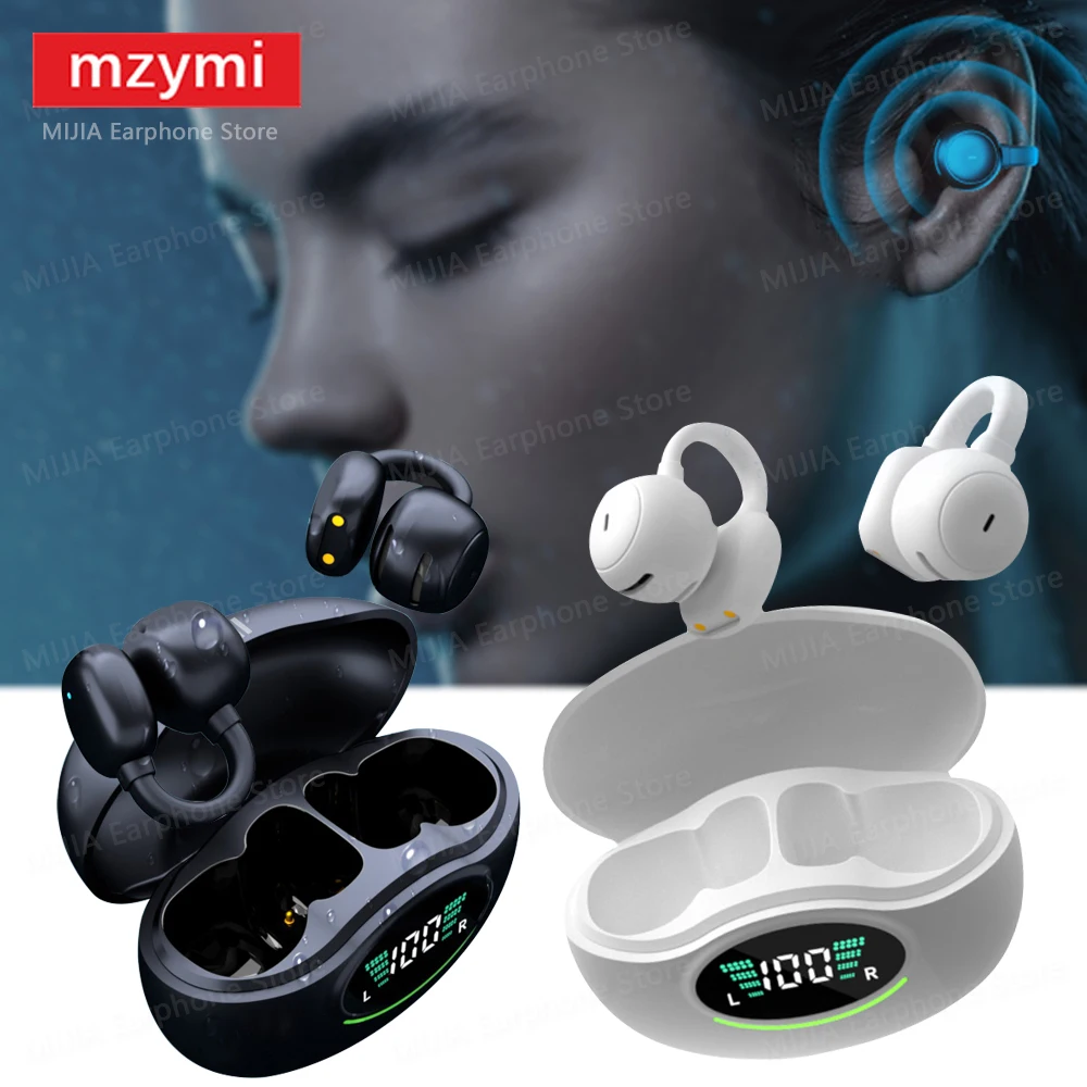 mzymi New Q86 Wireless Ear Clip Headphone Bluetooth5.3 LED Digital Display Earphone Sport Running Waterproof Headset For XIAOMI