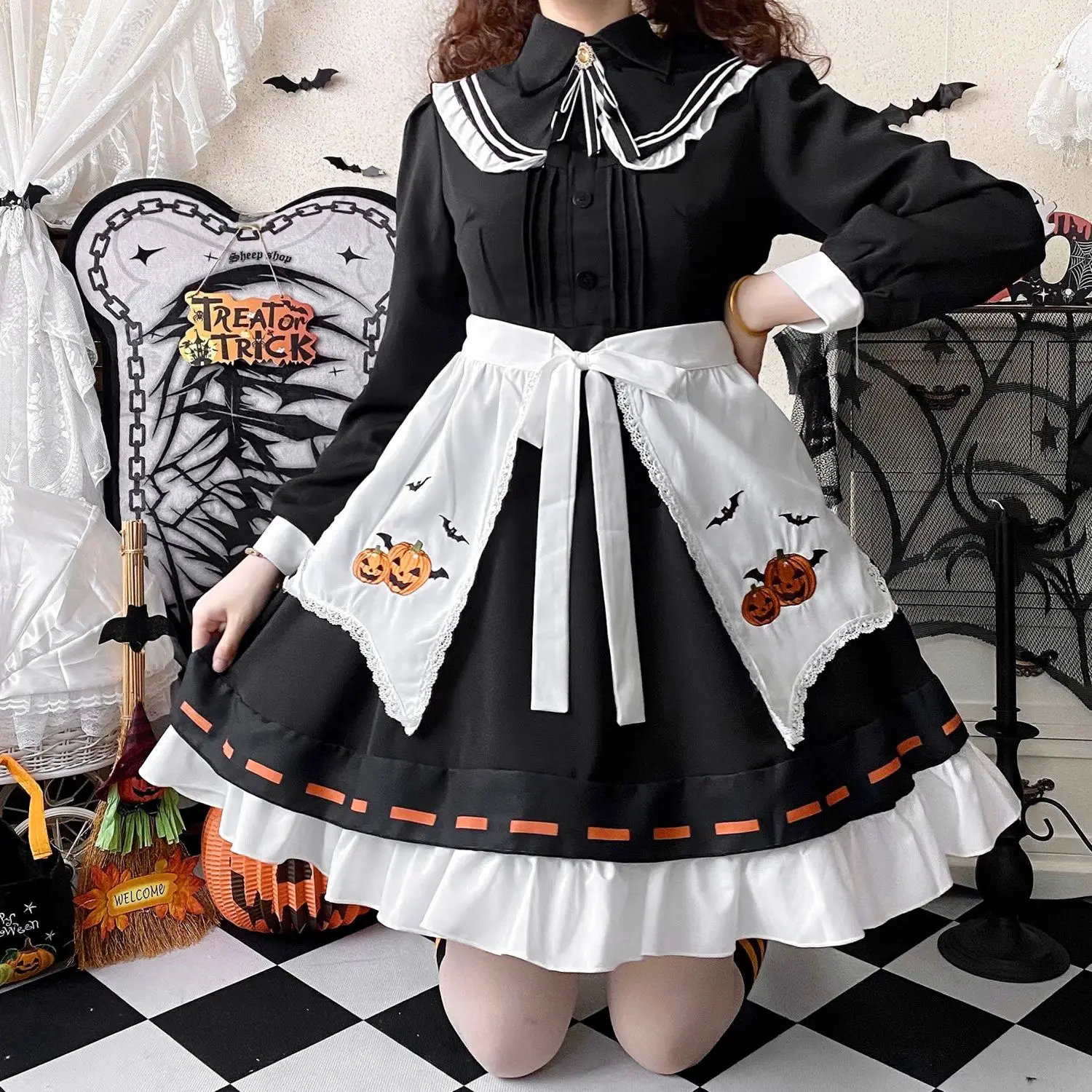 Coalfell Cat Eating Fish Genuine [Little Witch] Original Lolita Daily Lolita Spring/Summer Light Lolita Skirt Dress Halloween