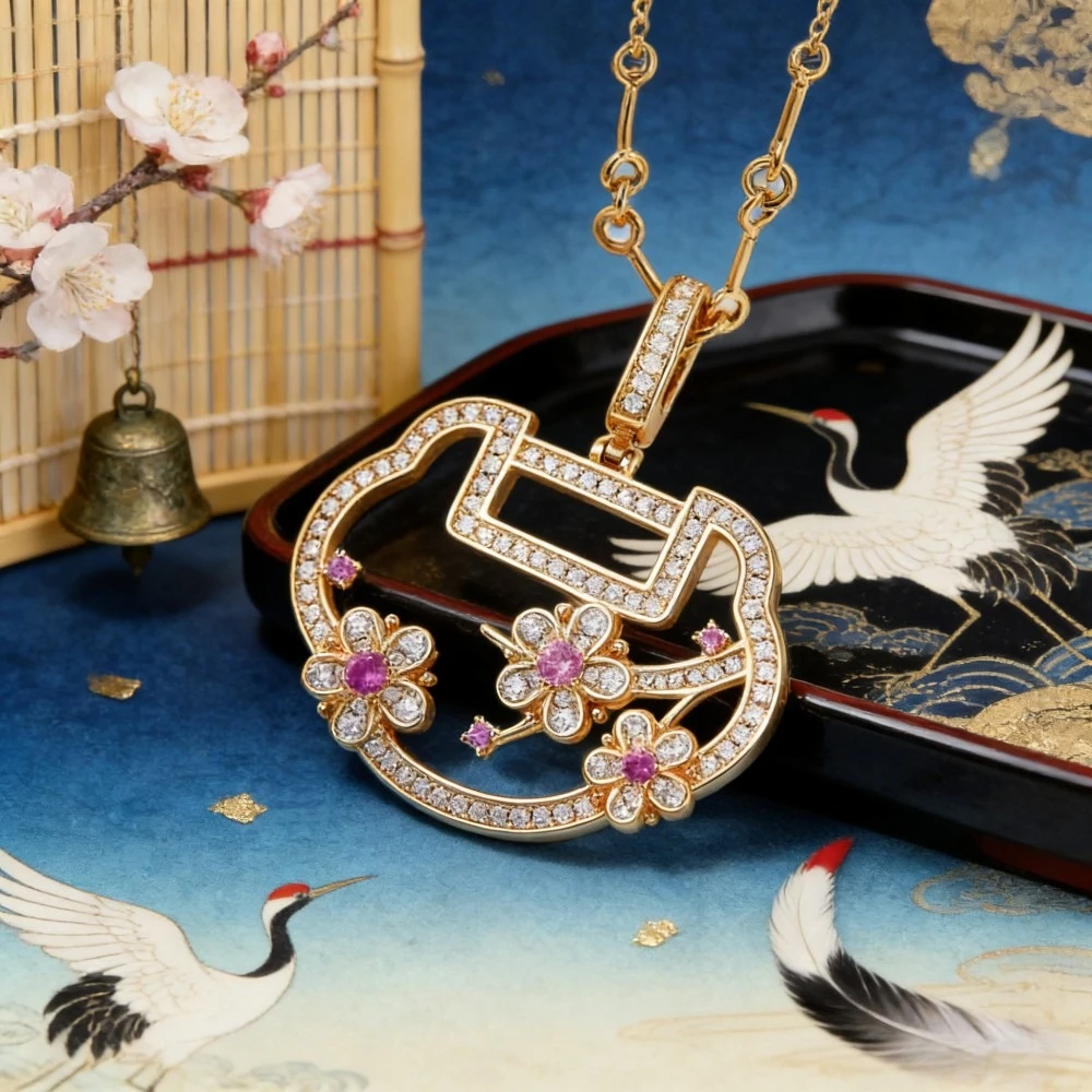 

Модное женское колье-браслет 2026 года с ажурным узором «Руйи», в ретро-стиле дворцовой эпохи, полностью инкрустированное бриллиантами, с подвеской «Руйи» в форме персикового цветка, длинная цепочка-брошь