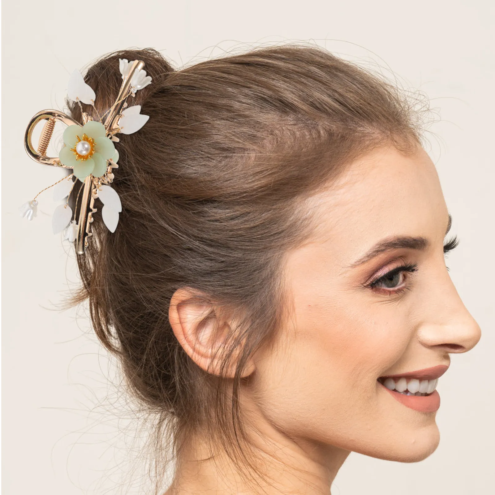 

Floral Hair Claw Clip Metal Flower Design Non-Slip Bun Holder for Women Vintage Style Elegant Hair Accessory Back of Head