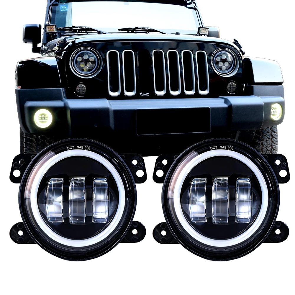 4 Inch LED Fog Light White DRL 60W Angel Eyes for Jeep Wrangler JK 2007-2018 Journey Magnum PT Cruiser