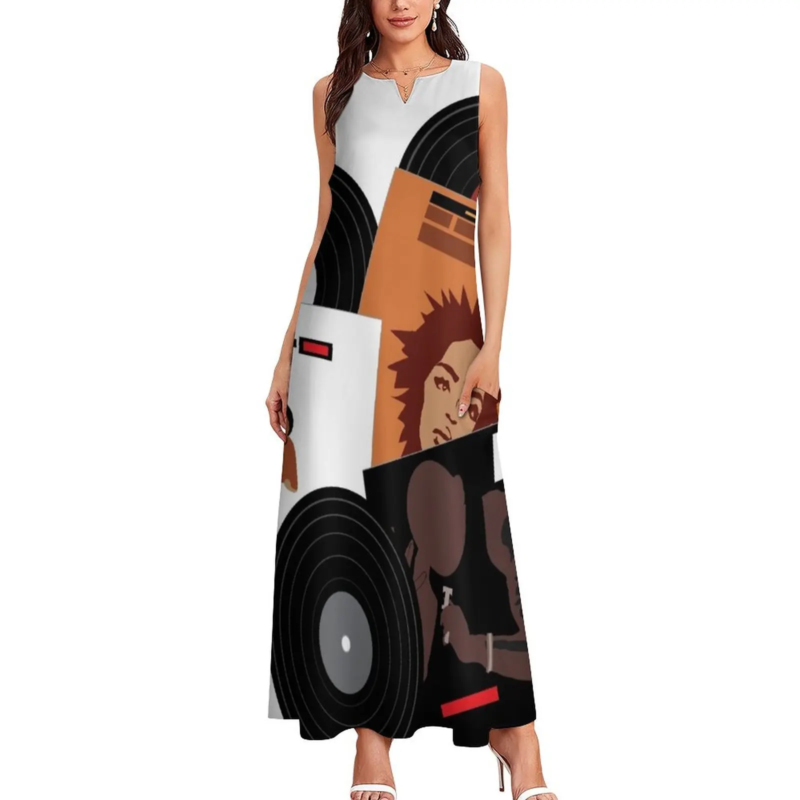 90s Hip Hop on Vinyl Long Dress elegant chic women dresses promotion Long dress Dress