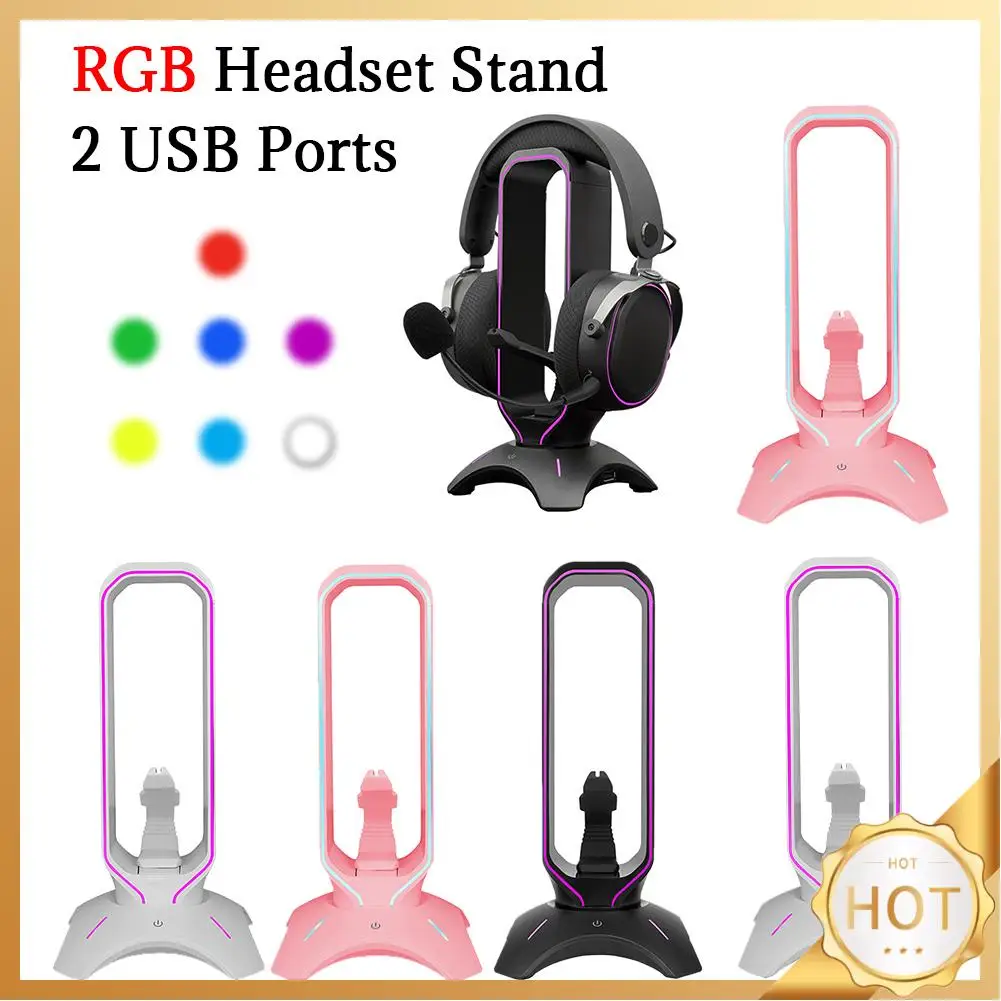 

RGB Headset Stand with Mouse Bungee Cord Holder Gaming Headphone Stand with 2 USB Ports Over-Ear Headset Holder for Desk Display