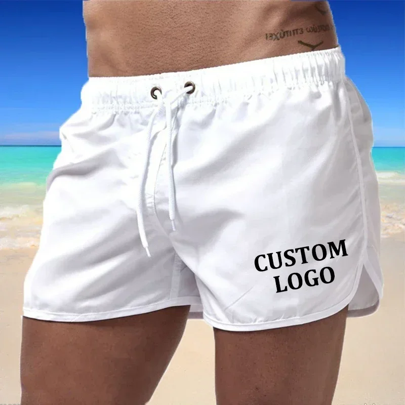Custom Logo Men's Swim Shorts Quick Dry Surf Shorts Breathable Drawstring Pocket Bathing Suit Summer Sunscreen Beach Wear