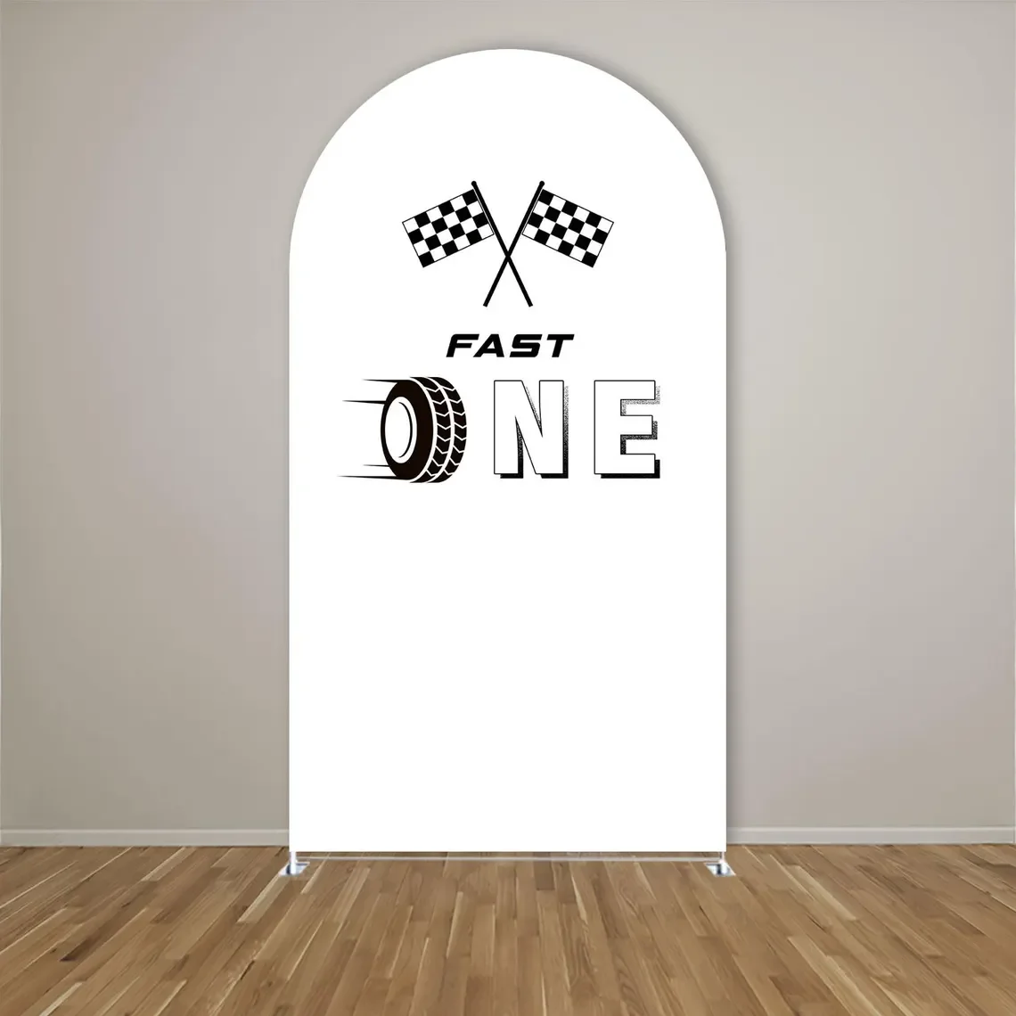 Black Racing Car Road U-Shaped Arched Fabric Backdrop Covers for Parties Racing Theme Open Arch Stand Cover Birthday Baby Shower