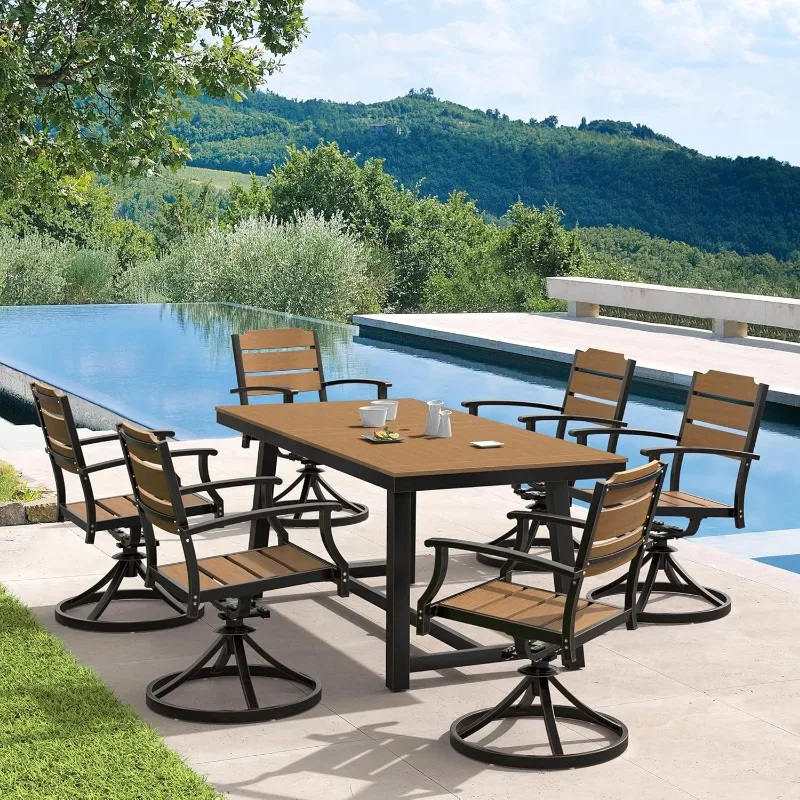 Outdoor Dining Chair Set of 8, Outdoor Chairs,Teak Color-Oil Printed